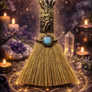 Escoba Ritual con Corazón de Cuarzo Maestro