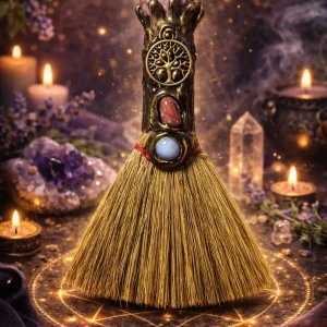 Escoba Ritual con Corazón de Rodonita