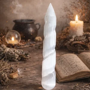 Varita Espiral de Selenita — Luz de Purificación
