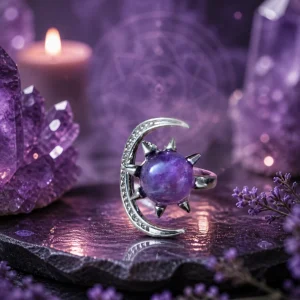 Anillo Místico Sol & Luna con Amatista